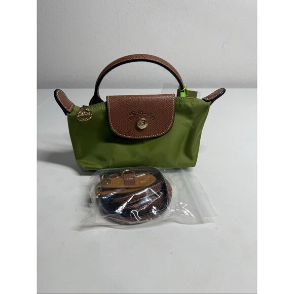 Longchamp Mini Le Pliage Green Top Handle Bag + Strap - Picture 5 of 9